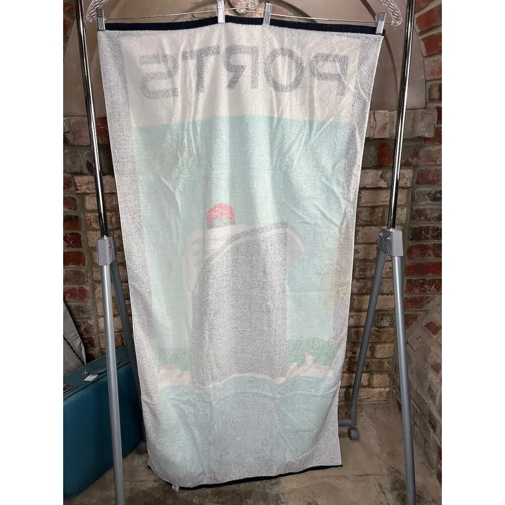 beach towel Ports cruise ship graphic blue green black 1980s